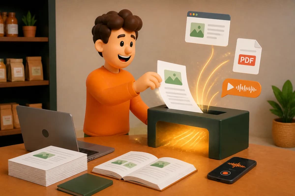 Un commerçant transmet à Devellup son site, ses documents PDF et un message vocal