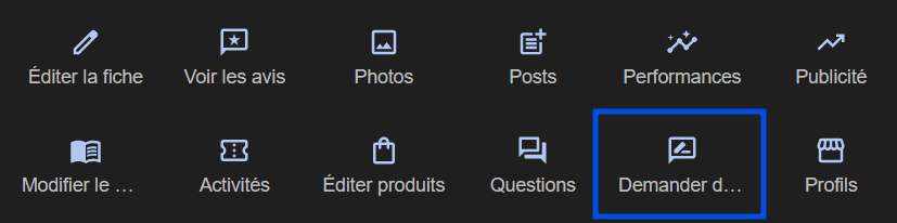Bouton Demander des avis dans Google Business Profile