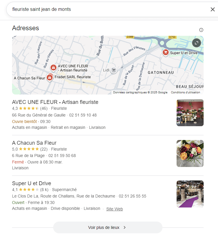 Le Local Pack Google Maps affiche uniquement 3 résultats