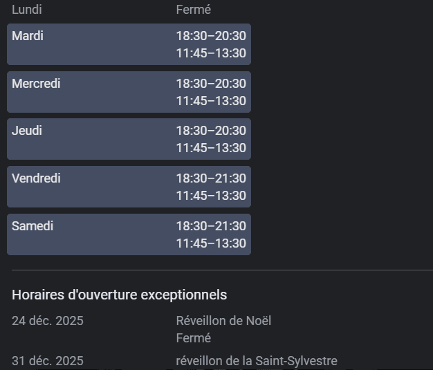 Interface de gestion des horaires d'ouverture dans Google Business Profile