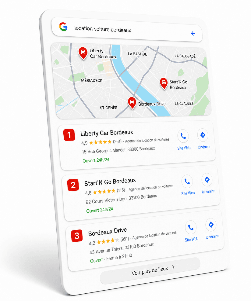 Les trois premiers résultats locaux sur une recherche Google