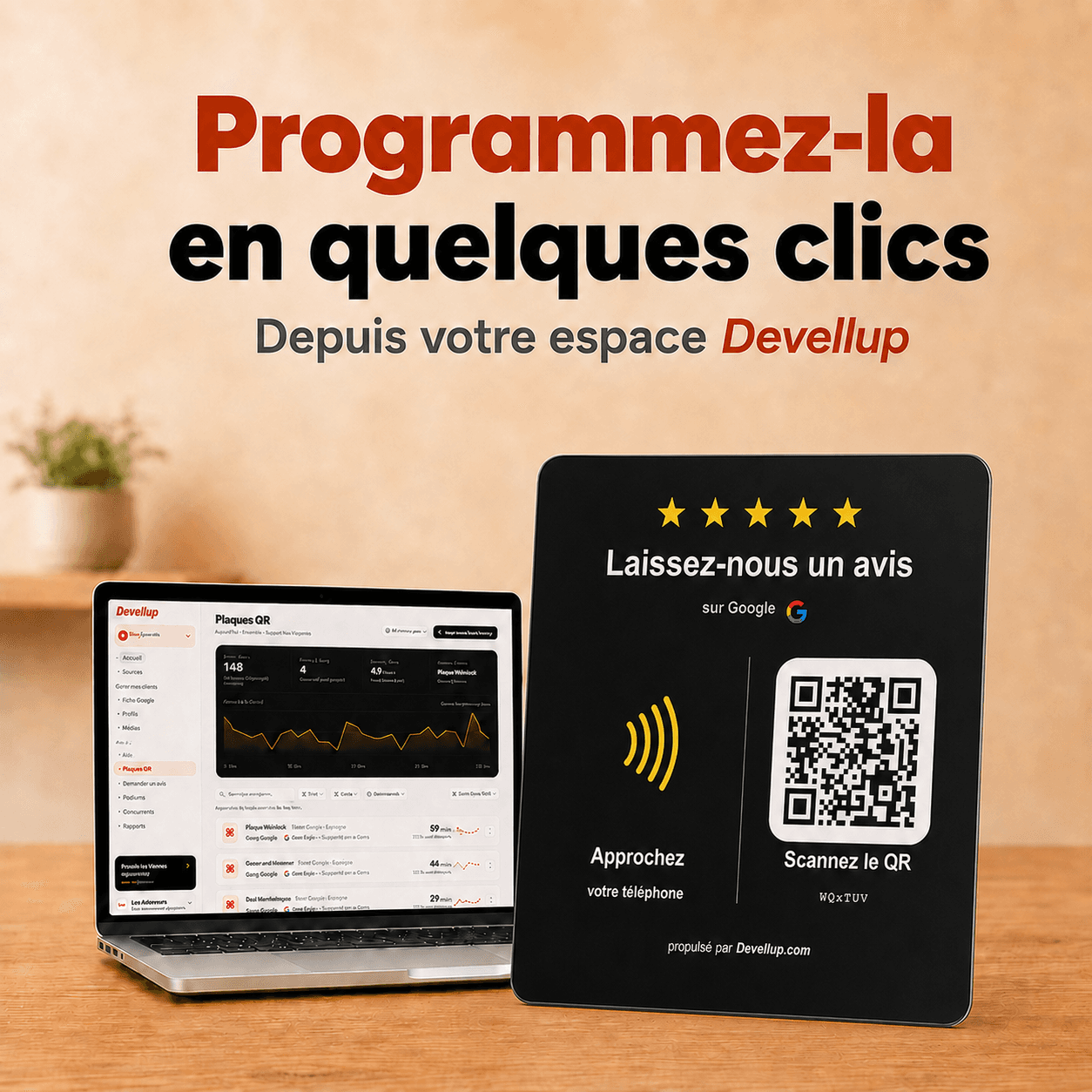 Programmation de la plaque noire en quelques clics depuis l'espace Devellup