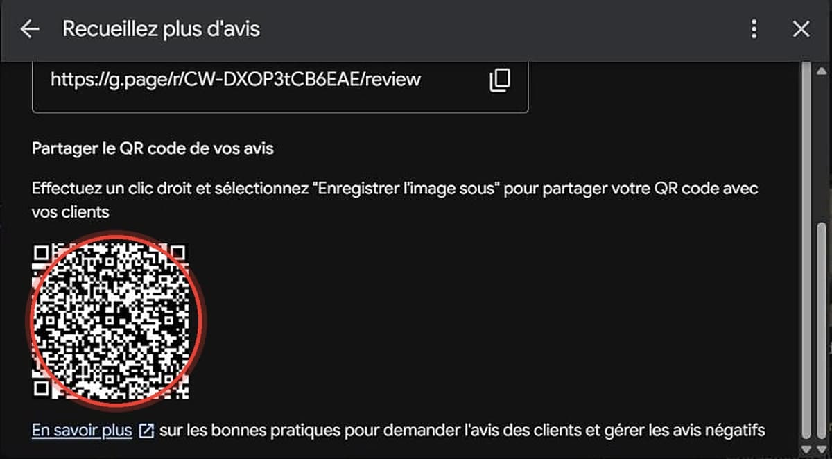 QR code d'avis Google à imprimer sur une affiche en point de vente